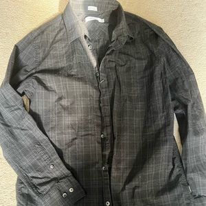 CALVIN KLEIN black charcoal plaid dress shirt medium